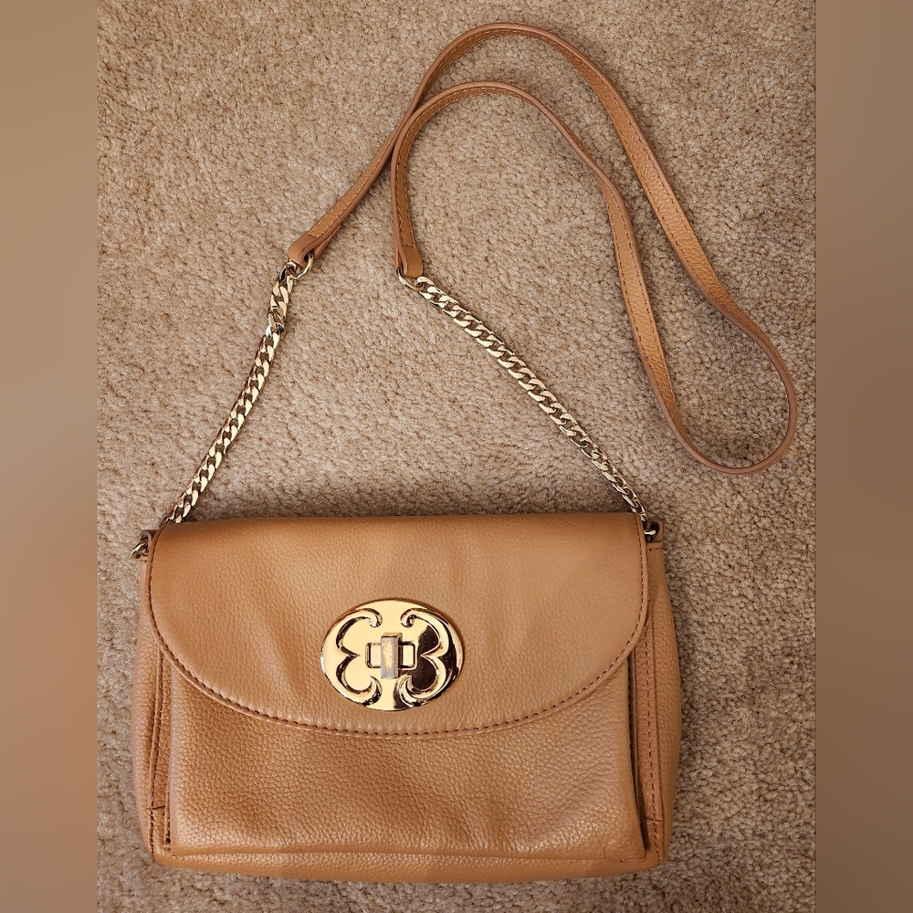 Emma Fox Camel Color Leather Crossbody Bag